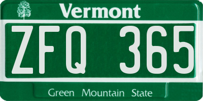 VT license plate ZFQ365