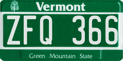 VT license plate ZFQ366