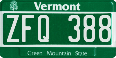 VT license plate ZFQ388