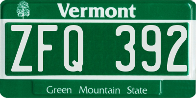 VT license plate ZFQ392