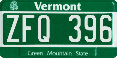VT license plate ZFQ396