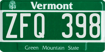 VT license plate ZFQ398