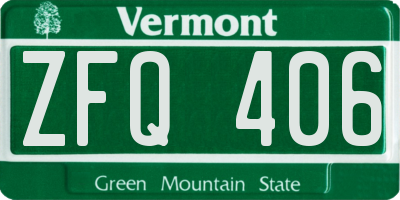 VT license plate ZFQ406