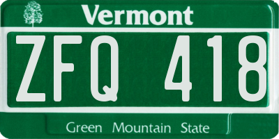 VT license plate ZFQ418