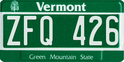VT license plate ZFQ426