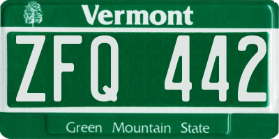 VT license plate ZFQ442