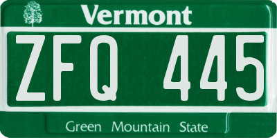 VT license plate ZFQ445
