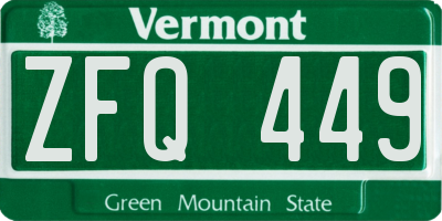 VT license plate ZFQ449