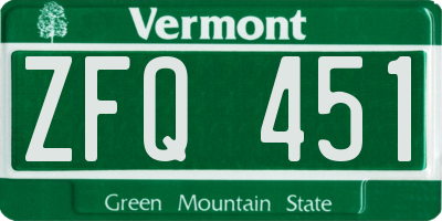 VT license plate ZFQ451