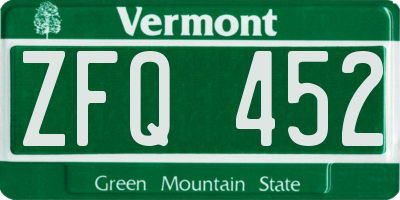 VT license plate ZFQ452
