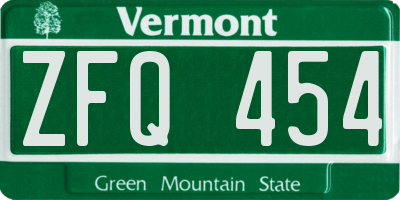 VT license plate ZFQ454