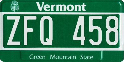 VT license plate ZFQ458