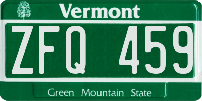 VT license plate ZFQ459