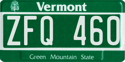 VT license plate ZFQ460