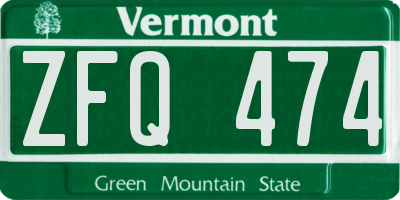 VT license plate ZFQ474