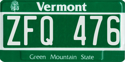 VT license plate ZFQ476