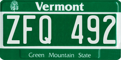 VT license plate ZFQ492