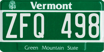 VT license plate ZFQ498