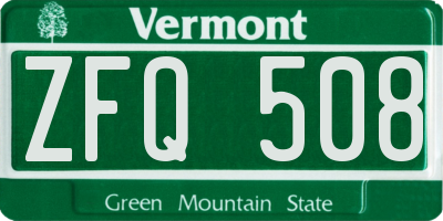 VT license plate ZFQ508