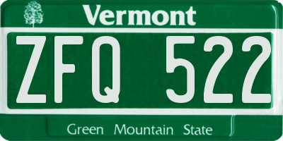 VT license plate ZFQ522