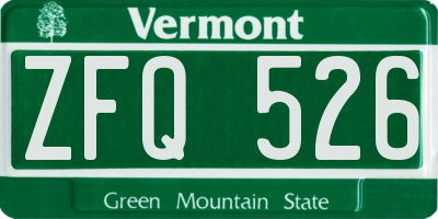 VT license plate ZFQ526
