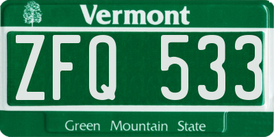 VT license plate ZFQ533