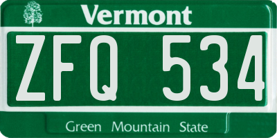 VT license plate ZFQ534