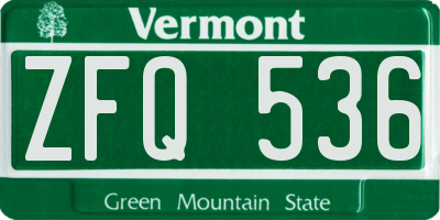 VT license plate ZFQ536