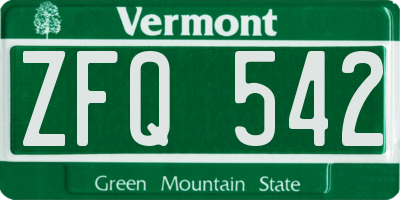 VT license plate ZFQ542