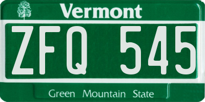 VT license plate ZFQ545