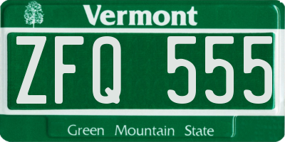 VT license plate ZFQ555