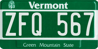 VT license plate ZFQ567
