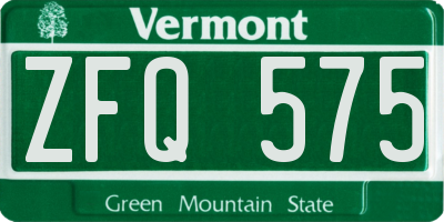 VT license plate ZFQ575
