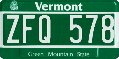 VT license plate ZFQ578