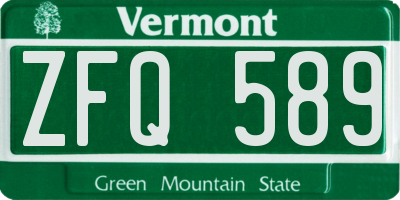 VT license plate ZFQ589