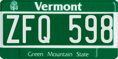VT license plate ZFQ598