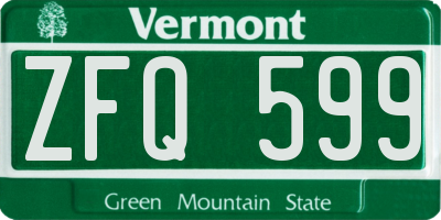VT license plate ZFQ599