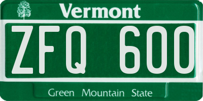 VT license plate ZFQ600