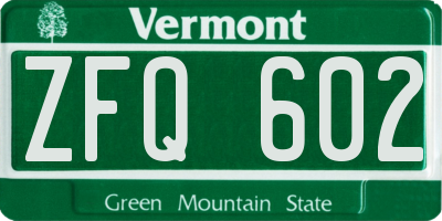 VT license plate ZFQ602