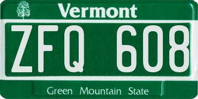 VT license plate ZFQ608