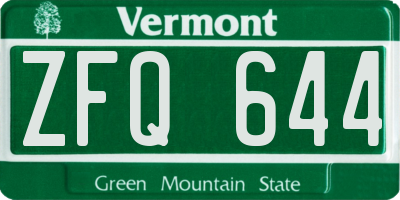 VT license plate ZFQ644