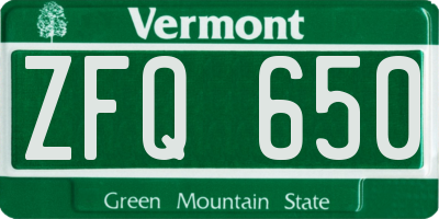 VT license plate ZFQ650
