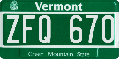 VT license plate ZFQ670