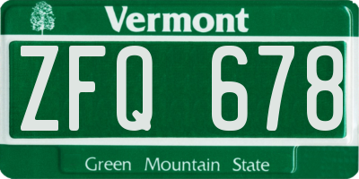 VT license plate ZFQ678