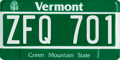 VT license plate ZFQ701