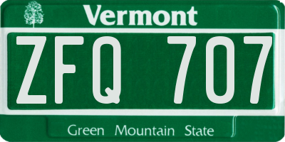 VT license plate ZFQ707