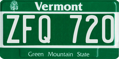 VT license plate ZFQ720