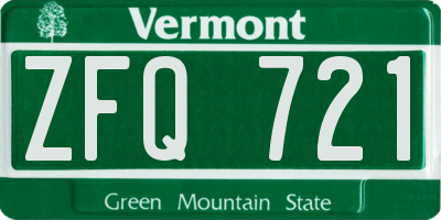 VT license plate ZFQ721