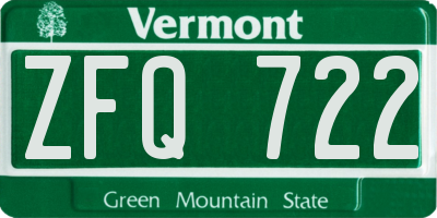 VT license plate ZFQ722