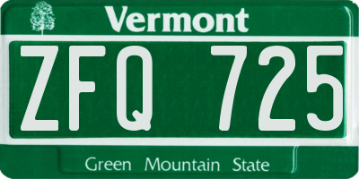 VT license plate ZFQ725